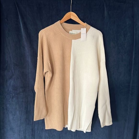 Abercrombie & Fitch Womens Sweater Long Super Soft Two Tone Tan sz Large - Picture 2 of 3